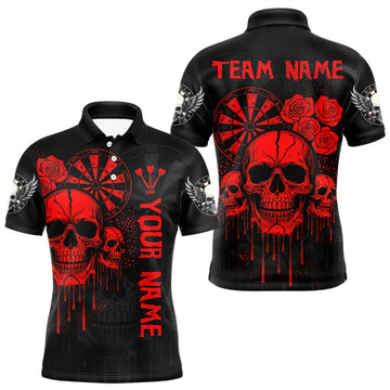 Maxcorners Red Dripping Skulls & Darts Men's Grunge Darts Shirt - Custom Name For Players LM2206