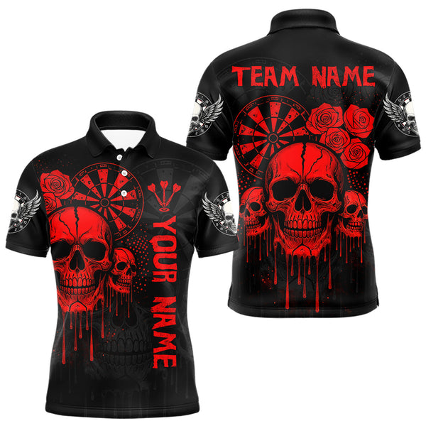 Maxcorners Red Dripping Skulls & Darts Men's Grunge Darts Shirt - Custom Name For Players LM2206
