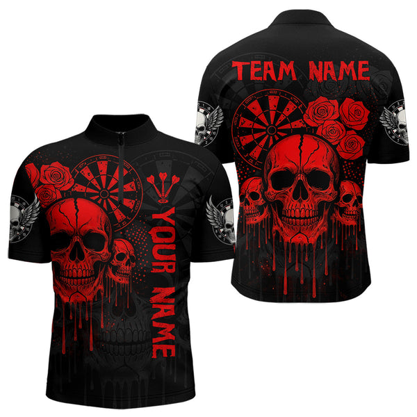 Maxcorners Red Dripping Skulls & Darts Men's Grunge Darts Shirt - Custom Name For Players LM2206