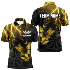 Maxcorners Custom Men Polo Darts Shirt With Yellow Lightning & Glowing Butterfly, Darts Jersey LM1008