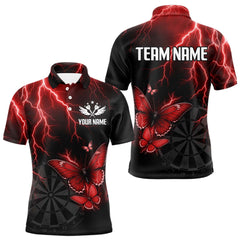 Maxcorners Custom Men Polo Darts Shirt With Maroon Lightning & Glowing Butterfly, Darts Jersey LM1008