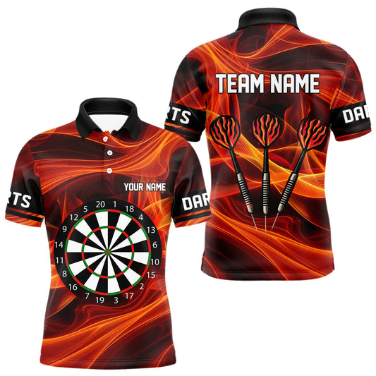 Maxcorners Orange Waving Lines Flame Dart Arrow Men's Darts Shirt - Custom Name & Team Jersey LM3006