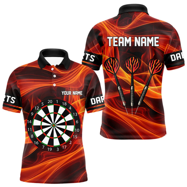Maxcorners Orange Waving Lines Flame Dart Arrow Men's Darts Shirt - Custom Name & Team Jersey LM3006
