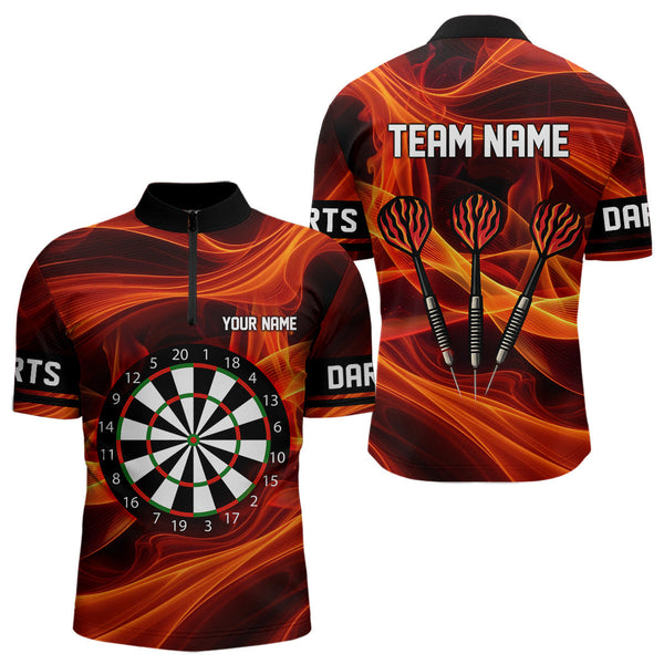 Maxcorners Orange Waving Lines Flame Dart Arrow Men's Darts Shirt - Custom Name & Team Jersey LM3006