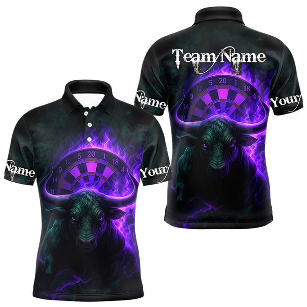Maxcorners Purple Flaming Dartboard & Bull Darts Shirt For Men - Custom Name & Team Jersey LM3006