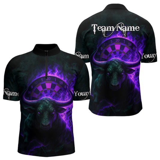 Maxcorners Purple Flaming Dartboard & Bull Darts Shirt For Men - Custom Name & Team Jersey LM3006