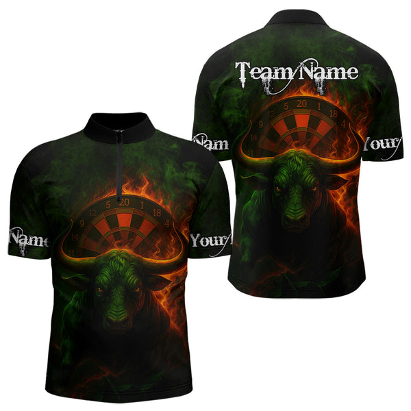 Maxcorners Orange Flaming Dartboard & Bull Darts Shirt For Men - Custom Name & Team Jersey LM3006