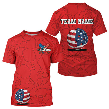 Maxcorners Patriotic Pickleball T-Shirt For Men Custom US Flag 3D Ball, Pickleball Gifts For Fans LM0803