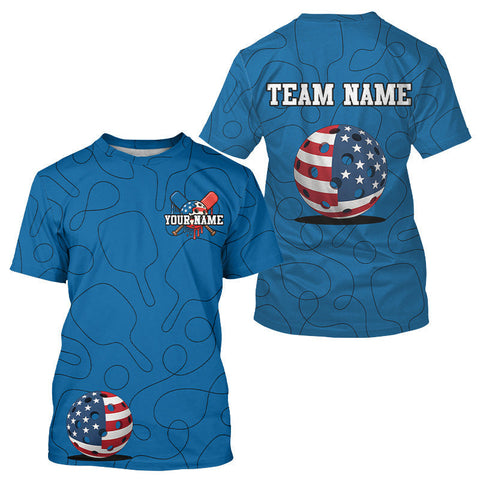 Maxcorners Patriotic Pickleball T-Shirt For Men Custom US Flag 3D Ball, Pickleball Gifts For Fans3  LM0803