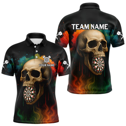 Maxcorners Custom Multi-Color Skull Dartboard Polo Dart Shirt For Men Colorful Skull Dart Jerseys LM0409