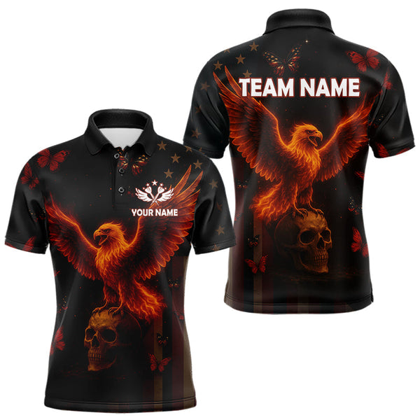 Maxcorners Custom US Flag Patriotic Polo Dart Shirt For Men Flame Eagle Skull Dart Jersey MT0609