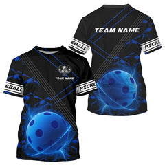 Maxcorners Custom Black And Lightning Blue Pickleball Ball T-Shirt For Men Outfits Pickleball Jerseys MT0609
