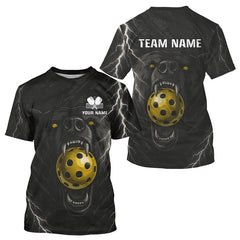 Maxcorners Custom Black & White Lightning Bear Pickleball T-Shirt For Men Gold Pickleball Ball Jersey MT0609