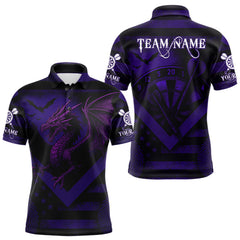 Maxcorners Custom Purple Grunge Dragon Dartboard Dart Polo Shirt For Men Outfit Dart Team Jersey TU0809