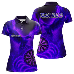 Maxcorners Men's Darts Polo Shirt Personalized Flaming Phoenix Dartboard Darts Jersey | Purple LM1008