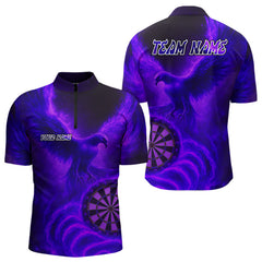 Maxcorners Men's Darts Polo Shirt Personalized Flaming Phoenix Dartboard Darts Jersey | Purple LM1008