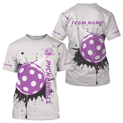 Maxcorners Custom Black And Purple Splashed Pickleball Ball T-Shirt For Men Outfits Pickleball Jersey LM1109