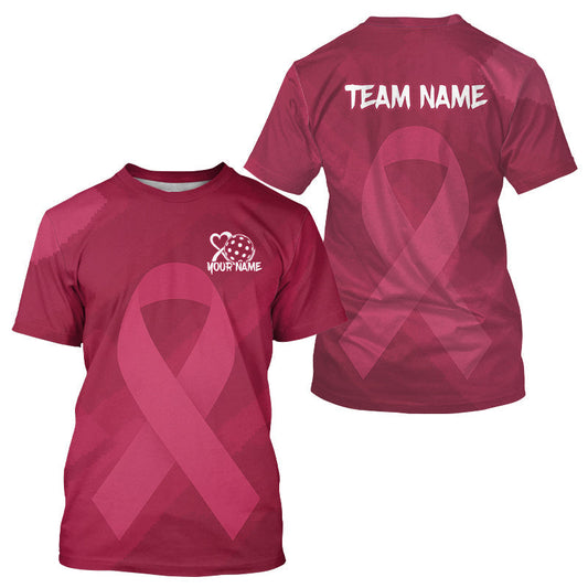 Maxcorners Custom Pink Ribbon Pickleball T-Shirt For Men Breast Cancer Awareness Pickleball Jersey LM1109
