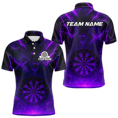 Maxcorners Men's Dart Polo & 1/4-Zip Shirt Custom Lightning Dragon Skull With Dart Jerseys | Purple TU1108