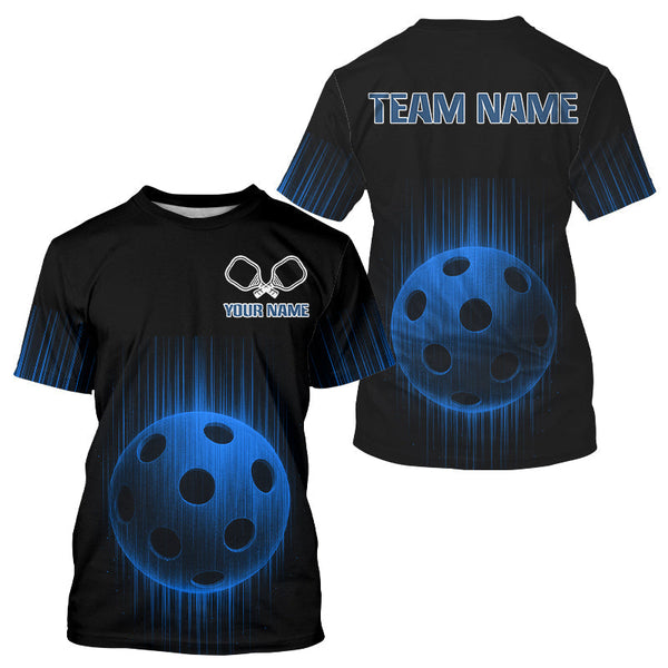Maxcorners Pickleball T-Shirt For Men Custom Glitch Streaks Pickleball, Pickleball Gift | Blue LM1708