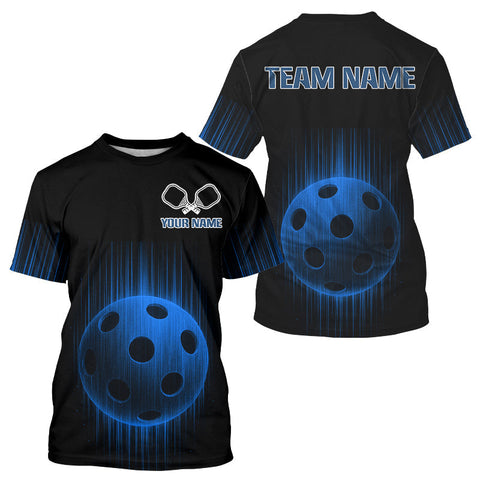 Maxcorners Pickleball T-Shirt For Men Custom Glitch Streaks Pickleball, Pickleball Gift | Blue LM1708