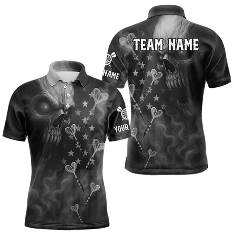 Maxcorners Custom Patriotic Men Darts Shirt Personalized US Flag Dart Arrows, Grey Outfits Dart Jerseys MT2108