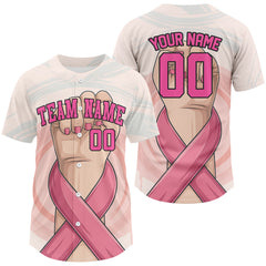 Maxcorners Custom Men's Pink Ribbon Baseball Jersey Breast Cancer Awareness Youth Baseball Jersey LM2608