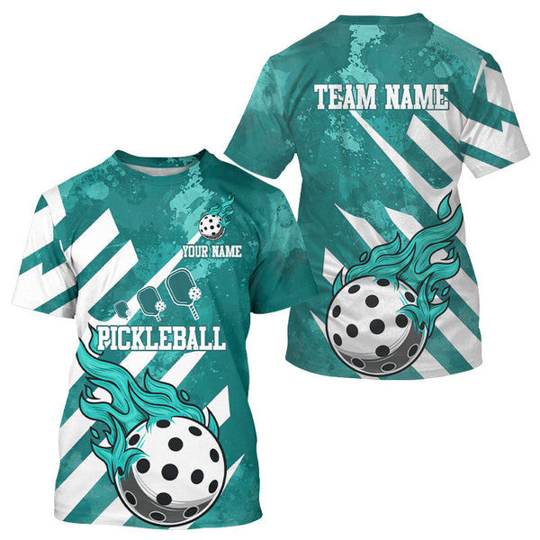 Maxcorners Custom Men's Grunge Pickleball T-Shirt Turquoise Pickleball Jersey For Pickleball Team LM2608