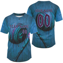 Maxcorners Navy Grunge Baseball Jersey For Men Personalized Baseball & Bat, Baseball Gifts LM2608