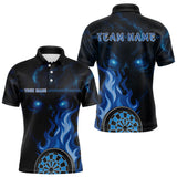 Maxcorners Flaming Dartboard 3D & Skull Personalized Blue Darts Polo Shirt For Men, Darts Gift LM0803