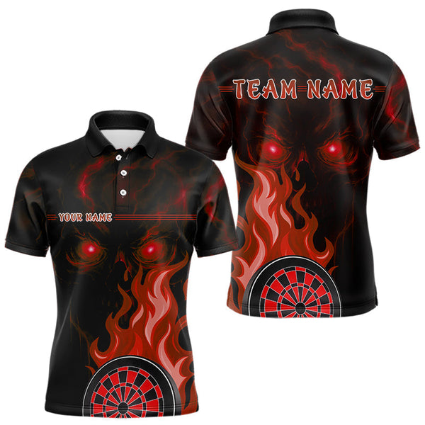 Maxcorners Flaming Dartboard 3D & Skull Personalized Red Darts Polo Shirt For Men, Darts Gift LM0803