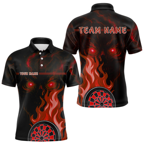 Maxcorners Flaming Dartboard 3D & Skull Personalized Red Darts Polo Shirt For Men, Darts Gift LM0803