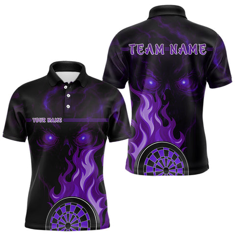 Maxcorners Flaming Dartboard 3D & Skull Personalized Purple Darts Polo Shirt For Men, Darts Gift LM0803
