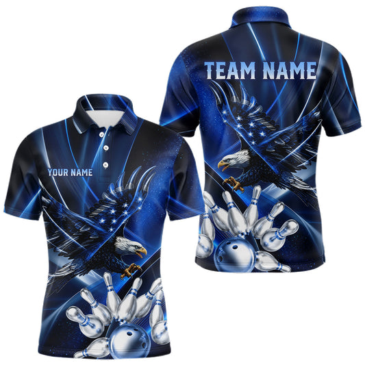 Maxcorners Blue Galaxy Eagle Bowling Shirt For Men Custom Polo Quarter-Zip Bowling Team Jersey