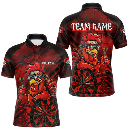 Maxcorners Red Splatter Rooster Darts Polo & 1/4 Zip Shirt For Men Custom Funny Dart Jersey For Darters LM0404