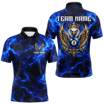 Maxcorners Custom Eagle Wings 8 Ball Billiard Polo 1/4-Zip Shirt For Men Blue Smoke League Billiard Team Apparel