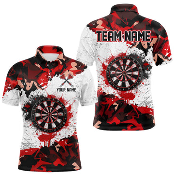 Maxcorners Personalized Red And White Splatter Dartboard Camouflage Darts Shirts For Men Dart Team Jerseys