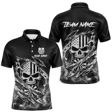 Maxcorners White Smokes Torn Dart Shirt Custom US Flag Skull Darts Team Outfits For Men, Darts Gifts LM0410