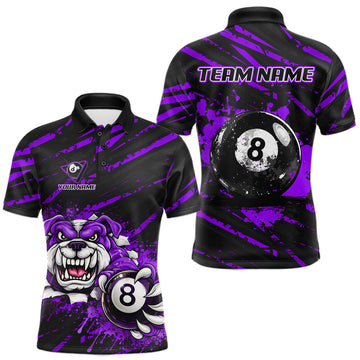Purple Splatter Ball 8 Billiard Jerseys For Men Custom Funny Bulldog Billiard Team Jersey LM1203