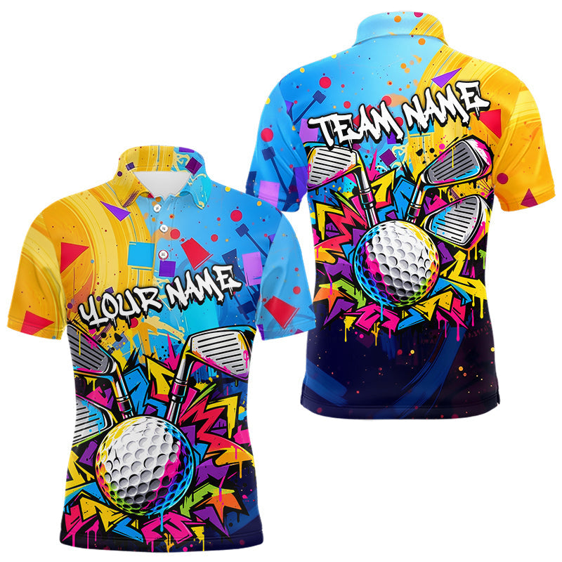 Maxcorners Custom Mens Golf Polo Shirt With Name Colorful Golf Clubs Shirt Paint Splash Golf Jersey Golf Gifts