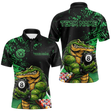 Maxcorners Custom Green Grunge Crocodile 8 Ball Billiard Pool Shirt For Men Funny Billiard Team Jersey LM1104