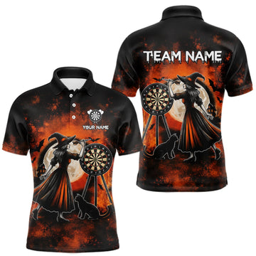 Maxcorners Orange Grunge Halloween Mens Dart Polo Quarter-Zip Shirts Custom Dart Team Outfits Jersey LM1508