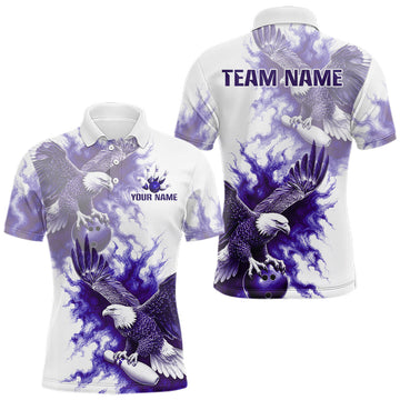 Maxcorners Custom Purple And White Eagle Bowling Shirts For Men Eagle Team Bowling Tournament League LM1307