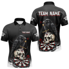 Maxcorners Dark Ravens Red Cracked Dartboard Custom Men Darts Polo Shirt Skull Gothic Dart Jerseys LM1411