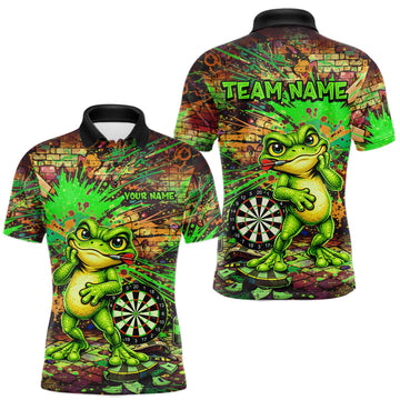 Maxcorners Personalized Funny Dart Shirt Cartoon Frog Dartboard Polo Quarter Zip Shirt Custom Team Shirt For Men