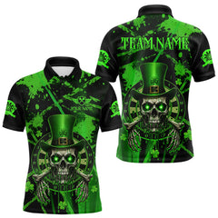Maxcorners Custom Green Grunge St Patricks Day Men Darts Polo Shirt Skull Leprechaun Darts Jersey MT1511