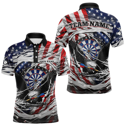 Maxcorners Eagle Plays Dart Arrow Freedom Patriotic Darts Polo Shirt Personalized US Flag Men Dart Jerseys LM1104