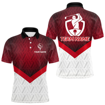 Maxcorners White And Red Geometric Golf Polo Golf Shirts For Men Personalized Golf Team Attire LM1705