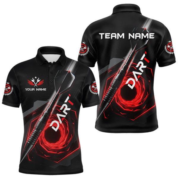 Maxcorners Black And Red Geometry Swirl Dart Arrow Custom Men Darts Polo Shirt Dart Gifts TU1711