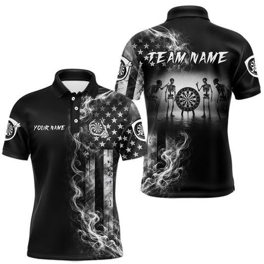 Maxcorners White Smokes American Flag Mens Patriotic Darts Shirt Custom Funny Skeleton Funny Dart Jerseys